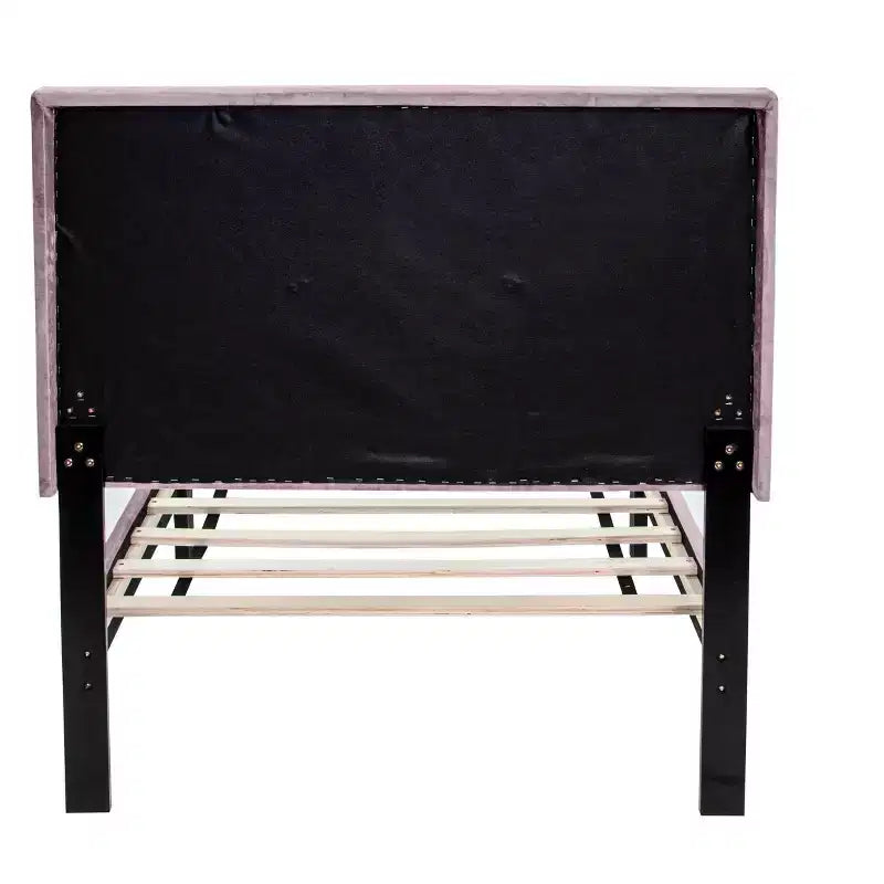 Lit plateforme tapissé de velours Okak, taille jumeau, avec sommier à lattes en bois, lit simple moderne pour chambre à coucher, chambre d'enfant