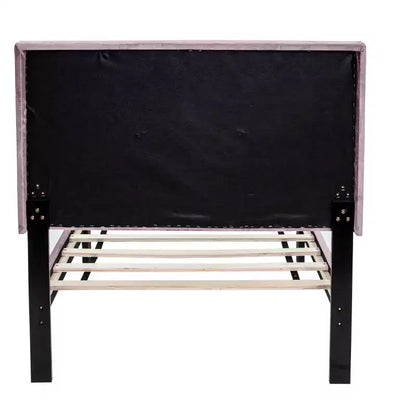 Lit plateforme tapissé de velours Okak, taille jumeau, avec sommier à lattes en bois, lit simple moderne pour chambre à coucher, chambre d'enfant