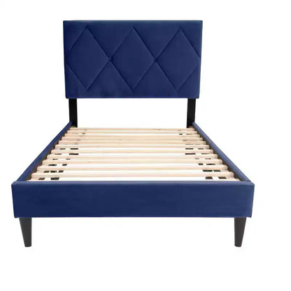 Lit plateforme tapissé de velours Okak, taille jumeau, avec sommier à lattes en bois, lit simple moderne pour chambre à coucher, chambre d'enfant