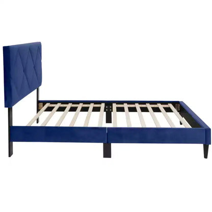 Lit plateforme tapissé de velours Okak, taille jumeau, avec sommier à lattes en bois, lit simple moderne pour chambre à coucher, chambre d'enfant