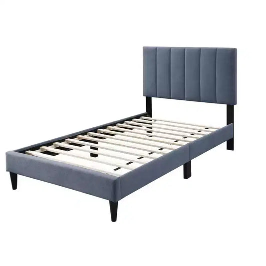 Lit plateforme tapissé de velours Okak, taille jumeau, avec sommier à lattes en bois, lit simple moderne pour chambre à coucher, chambre d'enfant