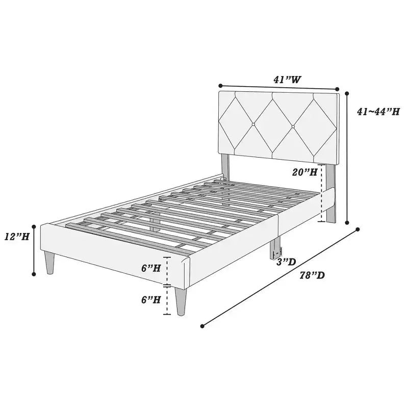 Lit plateforme tapissé de velours Okak, taille jumeau, avec sommier à lattes en bois, lit simple moderne pour chambre à coucher, chambre d'enfant