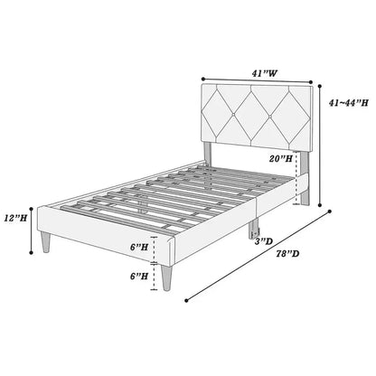 Lit plateforme tapissé de velours Okak, taille jumeau, avec sommier à lattes en bois, lit simple moderne pour chambre à coucher, chambre d'enfant