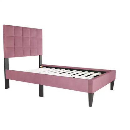 Lit plateforme tapissé de velours Okak, taille jumeau, avec sommier à lattes en bois, lit simple moderne pour chambre à coucher, chambre d'enfant
