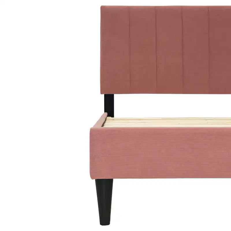 Lit plateforme tapissé de velours Okak, taille jumeau, avec sommier à lattes en bois, lit simple moderne pour chambre à coucher, chambre d'enfant