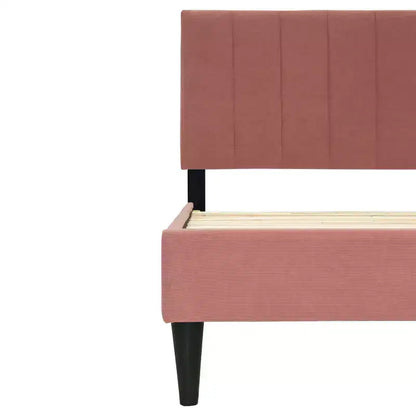 Lit plateforme tapissé de velours Okak, taille jumeau, avec sommier à lattes en bois, lit simple moderne pour chambre à coucher, chambre d'enfant