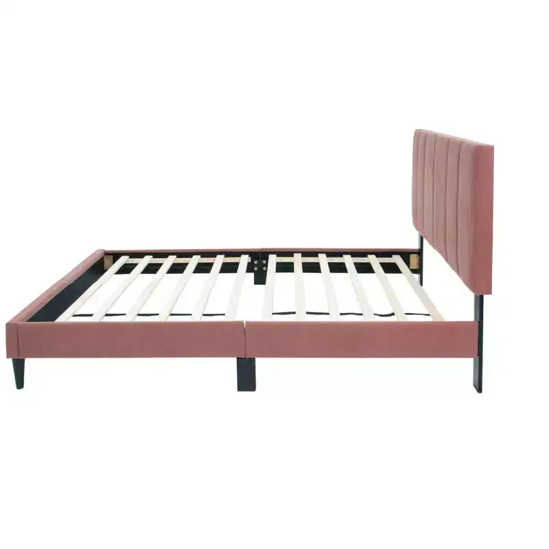 Lit plateforme tapissé de velours Okak, taille jumeau, avec sommier à lattes en bois, lit simple moderne pour chambre à coucher, chambre d'enfant