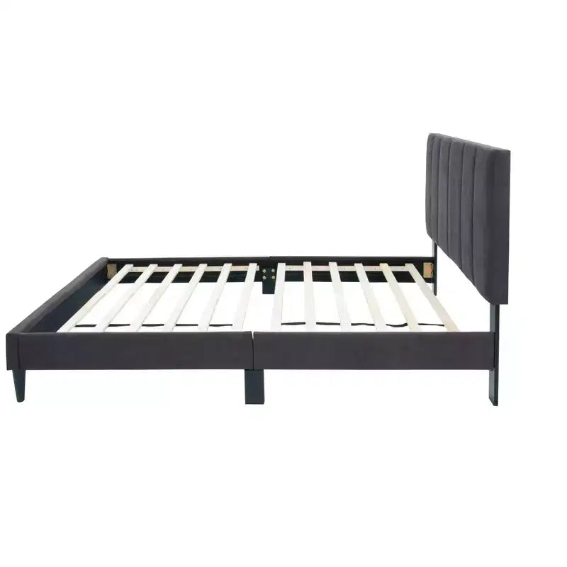 Lit plateforme tapissé de velours Okak, taille jumeau, avec sommier à lattes en bois, lit simple moderne pour chambre à coucher, chambre d'enfant
