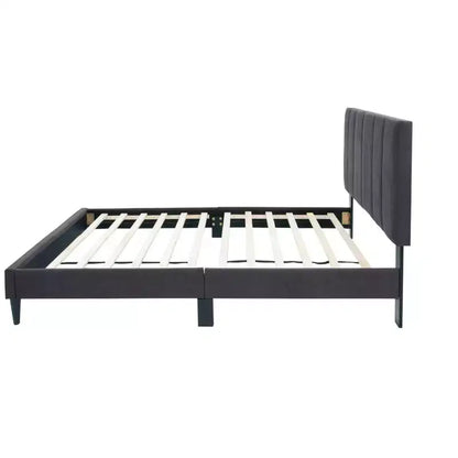 Lit plateforme tapissé de velours Okak, taille jumeau, avec sommier à lattes en bois, lit simple moderne pour chambre à coucher, chambre d'enfant