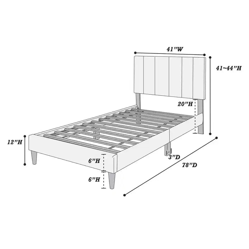 Lit plateforme tapissé de velours Okak, taille jumeau, avec sommier à lattes en bois, lit simple moderne pour chambre à coucher, chambre d'enfant