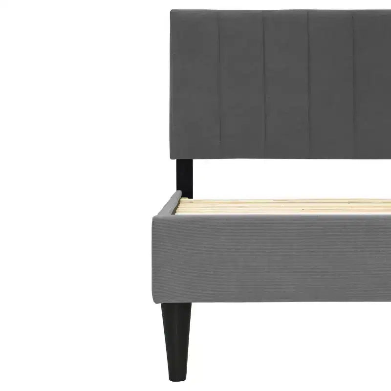 Lit plateforme tapissé de velours Okak, taille jumeau, avec sommier à lattes en bois, lit simple moderne pour chambre à coucher, chambre d'enfant