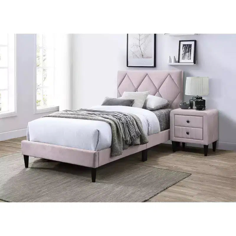Lit plateforme tapissé de velours Okak, taille jumeau, avec sommier à lattes en bois, lit simple moderne pour chambre à coucher, chambre d'enfant