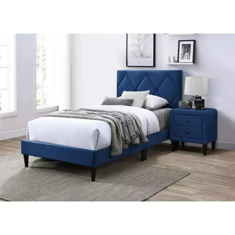 Lit plateforme tapissé de velours Okak, taille jumeau, avec sommier à lattes en bois, lit simple moderne pour chambre à coucher, chambre d'enfant