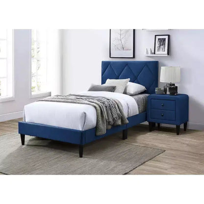 Lit plateforme tapissé de velours Okak, taille jumeau, avec sommier à lattes en bois, lit simple moderne pour chambre à coucher, chambre d'enfant
