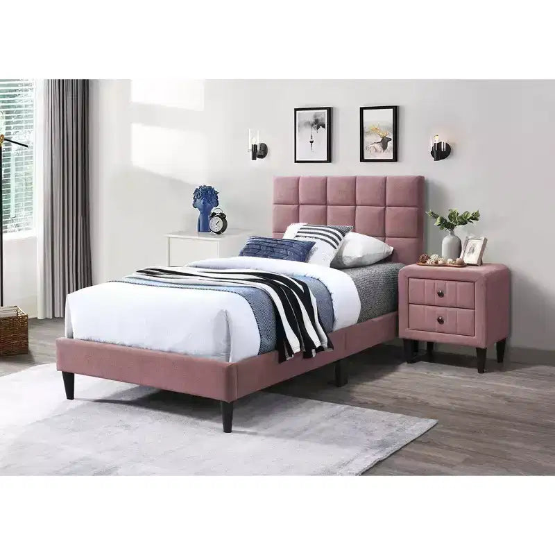 Lit plateforme tapissé de velours Okak, taille jumeau, avec sommier à lattes en bois, lit simple moderne pour chambre à coucher, chambre d'enfant