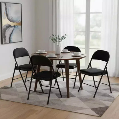 Homy Casa Chaises pliantes de salle à manger en métal avec assise et dossier rembourrés, design compact pour usage intérieur et extérieur, lot de 4, noir