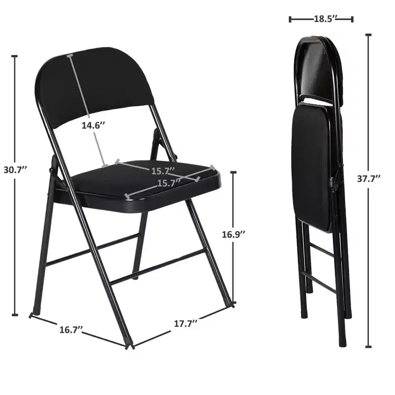 Homy Casa Chaises pliantes de salle à manger en métal avec assise et dossier rembourrés, design compact pour usage intérieur et extérieur, lot de 4, noir
