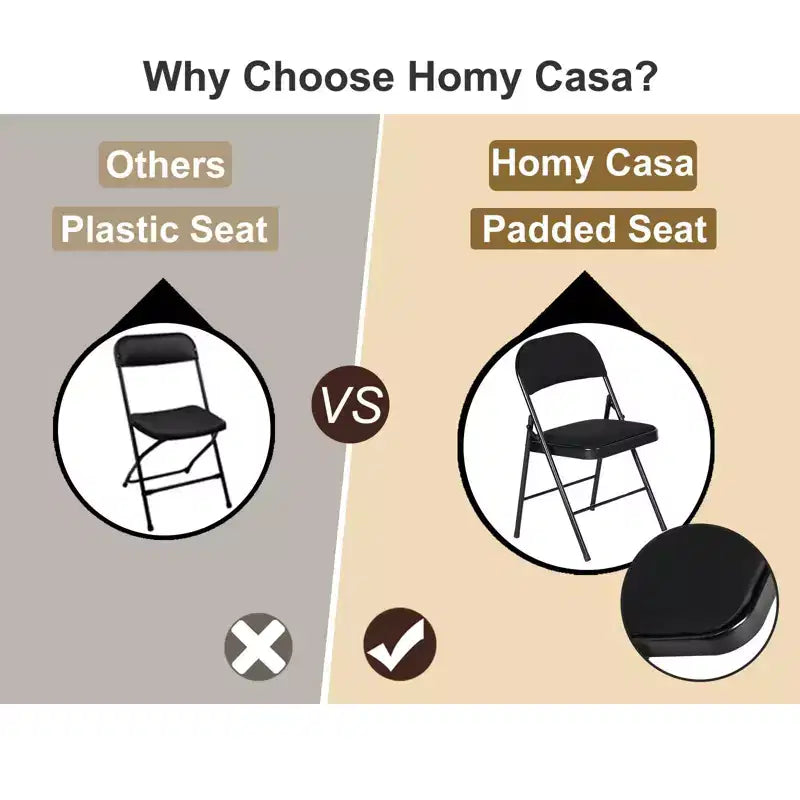 Homy Casa Chaises pliantes de salle à manger en métal avec assise et dossier rembourrés, design compact pour usage intérieur et extérieur, lot de 4, noir