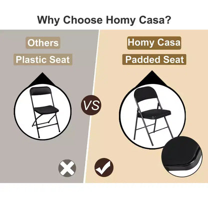 Homy Casa Chaises pliantes de salle à manger en métal avec assise et dossier rembourrés, design compact pour usage intérieur et extérieur, lot de 4, noir
