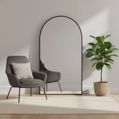 HomeRoots 71 Miroir pleine longueur autoportant à cadre arqué en métal noir