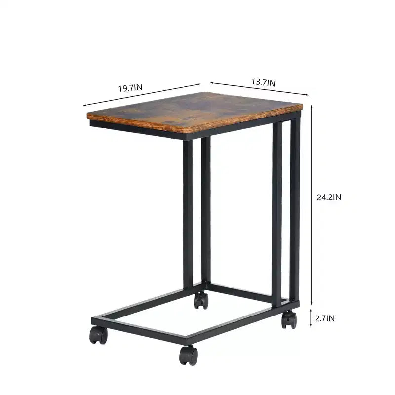 Table d'appoint en C FurnitureR, table d'appoint à roulettes pour canapé et lit, portable, montage facile, cadre en métal, marron rustique