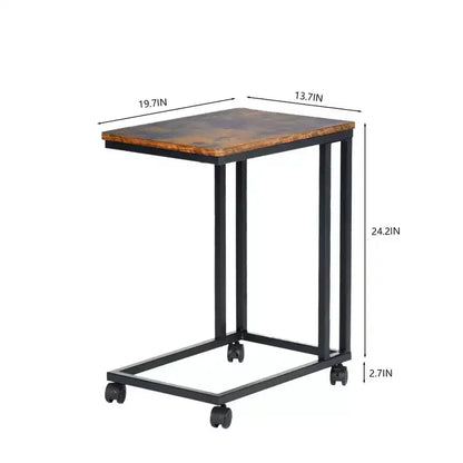 Table d'appoint en C FurnitureR, table d'appoint à roulettes pour canapé et lit, portable, montage facile, cadre en métal, marron rustique