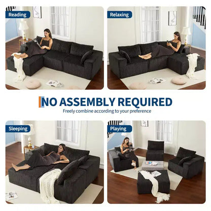 Canapé en velours côtelé, canapé modulaire sectionnel avec assise profonde, canapé confortable en mousse à mémoire de forme pour salon et chambre à coucher