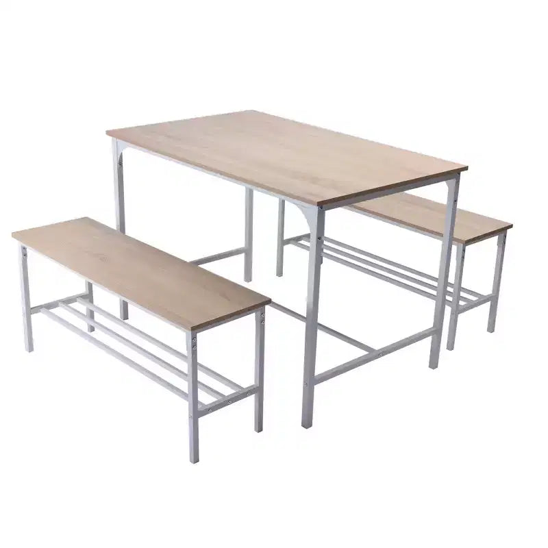 FurnitureR Dining Table Set, 3 Piece Dining Set with Storage Shelves, Metal Frame & MDF Board, Dinette for Kitchen, Dining Room, Restaurant, Oak