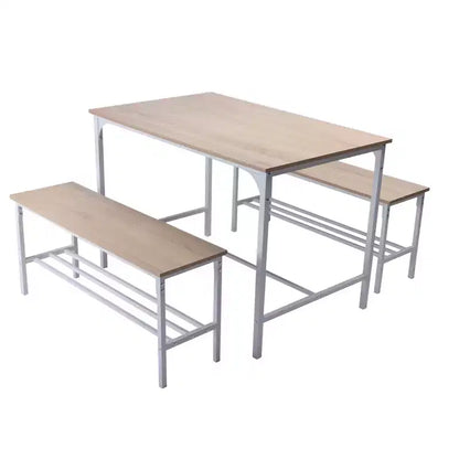 FurnitureR Dining Table Set, 3 Piece Dining Set with Storage Shelves, Metal Frame & MDF Board, Dinette for Kitchen, Dining Room, Restaurant, Oak