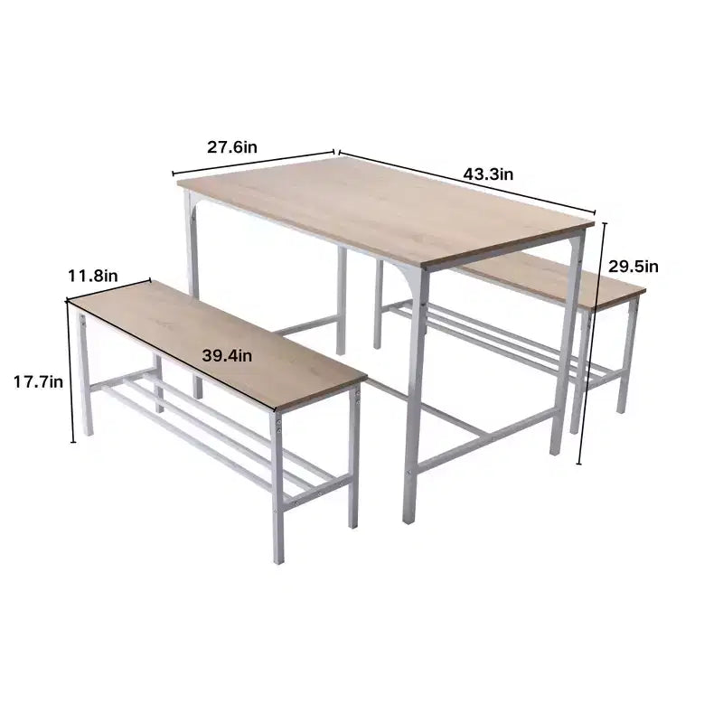 Ensemble de salle à manger FurnitureR, ensemble de salle à manger 3 pièces avec étagères de rangement, cadre en métal et panneaux MDF, dînette pour cuisine, salle à manger, restaurant, chêne