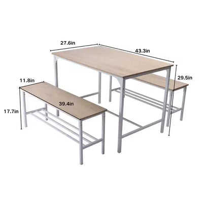Ensemble de salle à manger FurnitureR, ensemble de salle à manger 3 pièces avec étagères de rangement, cadre en métal et panneaux MDF, dînette pour cuisine, salle à manger, restaurant, chêne