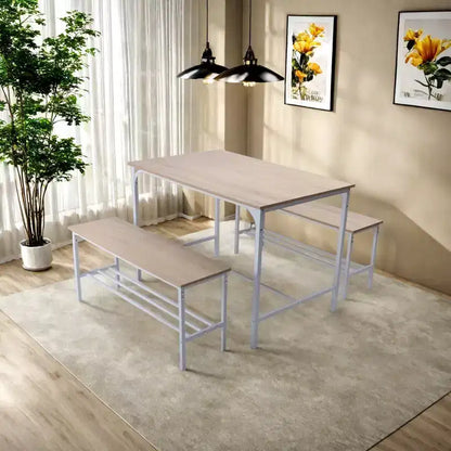 Ensemble de salle à manger FurnitureR, ensemble de salle à manger 3 pièces avec étagères de rangement, cadre en métal et panneaux MDF, dînette pour cuisine, salle à manger, restaurant, chêne
