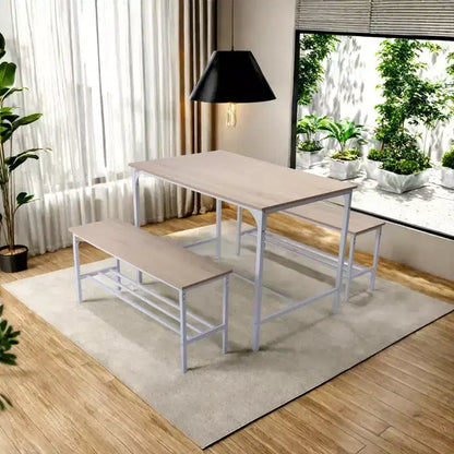 Ensemble de salle à manger FurnitureR, ensemble de salle à manger 3 pièces avec étagères de rangement, cadre en métal et panneaux MDF, dînette pour cuisine, salle à manger, restaurant, chêne