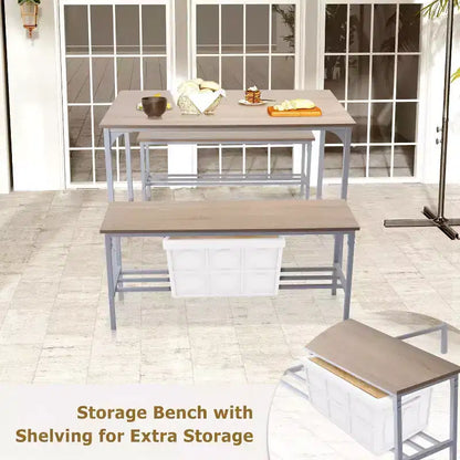 Ensemble de salle à manger FurnitureR, ensemble de salle à manger 3 pièces avec étagères de rangement, cadre en métal et panneaux MDF, dînette pour cuisine, salle à manger, restaurant, chêne