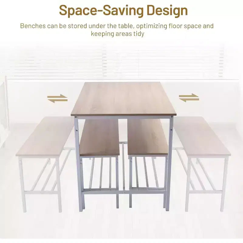 Ensemble de salle à manger FurnitureR, ensemble de salle à manger 3 pièces avec étagères de rangement, cadre en métal et panneaux MDF, dînette pour cuisine, salle à manger, restaurant, chêne
