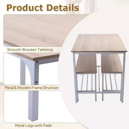 Ensemble de salle à manger FurnitureR, ensemble de salle à manger 3 pièces avec étagères de rangement, cadre en métal et panneaux MDF, dînette pour cuisine, salle à manger, restaurant, chêne