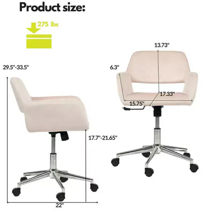 Chaise de bureau FurnitureR, fauteuil de coiffeuse en velours à dossier mi-hauteur avec roulettes, chaise réglable pour salon, chambre à coucher, bureau, couleur Blush