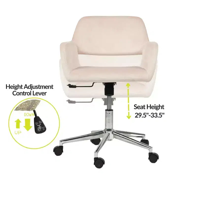 Chaise de bureau FurnitureR, fauteuil de coiffeuse en velours à dossier mi-hauteur avec roulettes, chaise réglable pour salon, chambre à coucher, bureau, couleur Blush