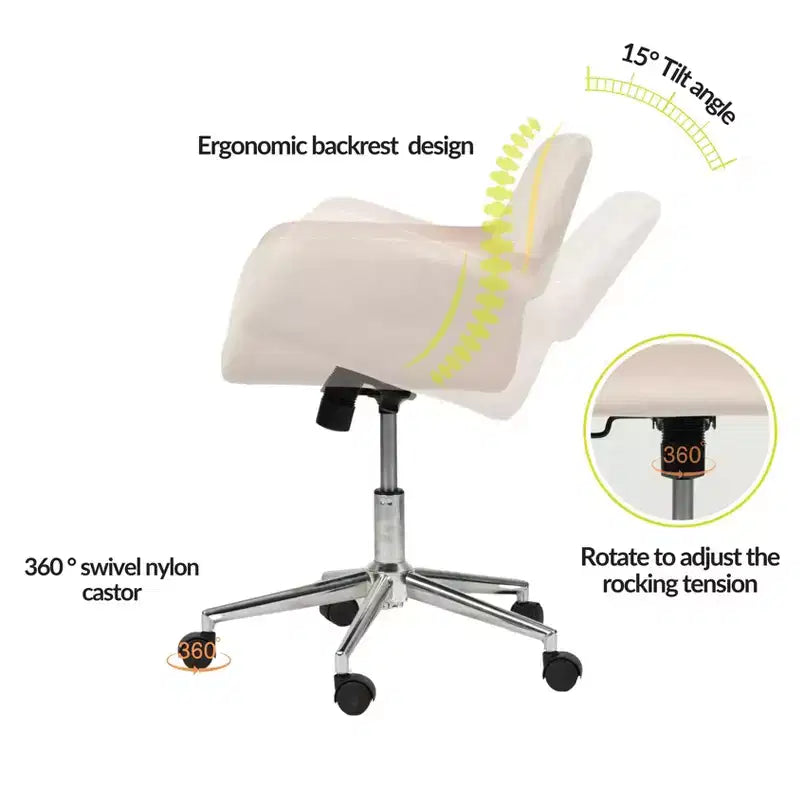 Chaise de bureau FurnitureR, fauteuil de coiffeuse en velours à dossier mi-hauteur avec roulettes, chaise réglable pour salon, chambre à coucher, bureau, couleur Blush