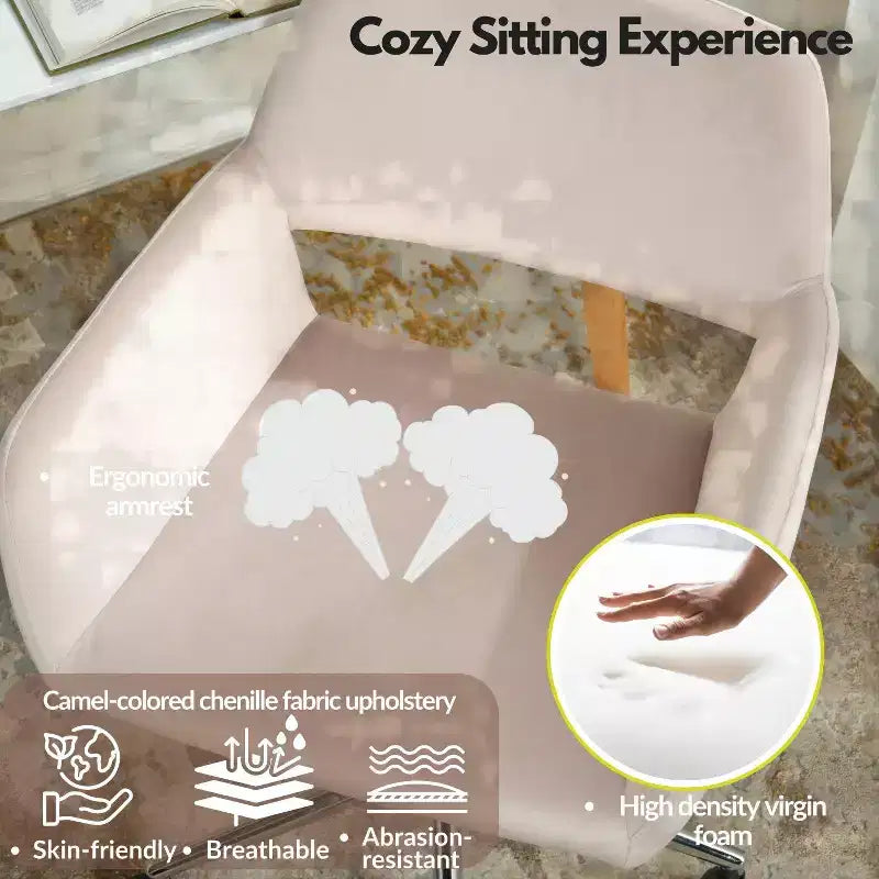 Chaise de bureau FurnitureR, fauteuil de coiffeuse en velours à dossier mi-hauteur avec roulettes, chaise réglable pour salon, chambre à coucher, bureau, couleur Blush