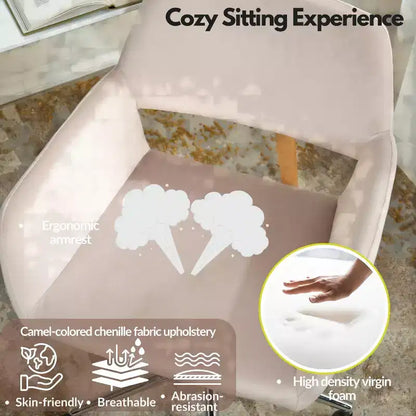 Chaise de bureau FurnitureR, fauteuil de coiffeuse en velours à dossier mi-hauteur avec roulettes, chaise réglable pour salon, chambre à coucher, bureau, couleur Blush