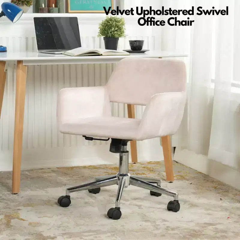 Chaise de bureau FurnitureR, fauteuil de coiffeuse en velours à dossier mi-hauteur avec roulettes, chaise réglable pour salon, chambre à coucher, bureau, couleur Blush