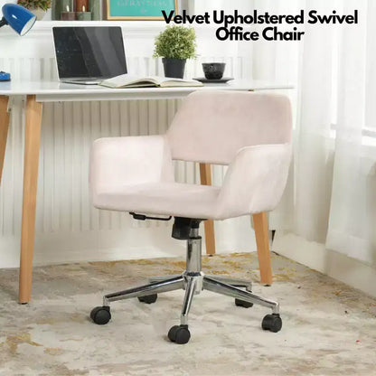 Chaise de bureau FurnitureR, fauteuil de coiffeuse en velours à dossier mi-hauteur avec roulettes, chaise réglable pour salon, chambre à coucher, bureau, couleur Blush