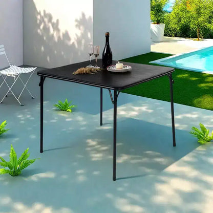 FurnitureR Table de Jeu Carrée Pliante de 33,9 pouces, Table Multifonctionnelle Pliante Portable pour Repas Pique-nique, Plateau en PVC, Aucun Assemblage Requis, Noir
