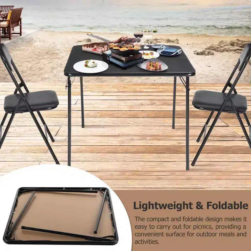 FurnitureR Table de Jeu Carrée Pliante de 33,9 pouces, Table Multifonctionnelle Pliante Portable pour Repas Pique-nique, Plateau en PVC, Aucun Assemblage Requis, Noir