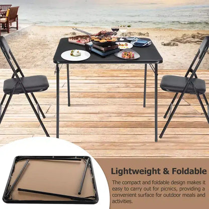 FurnitureR Table de Jeu Carrée Pliante de 33,9 pouces, Table Multifonctionnelle Pliante Portable pour Repas Pique-nique, Plateau en PVC, Aucun Assemblage Requis, Noir