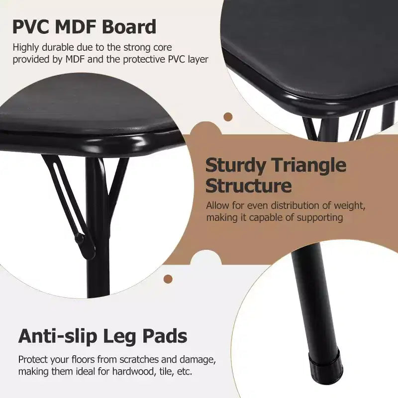 FurnitureR Table de Jeu Carrée Pliante de 33,9 pouces, Table Multifonctionnelle Pliante Portable pour Repas Pique-nique, Plateau en PVC, Aucun Assemblage Requis, Noir