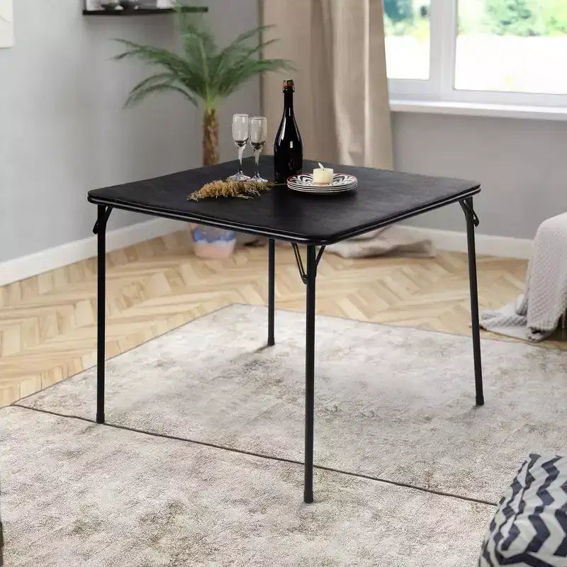 FurnitureR Table de Jeu Carrée Pliante de 33,9 pouces, Table Multifonctionnelle Pliante Portable pour Repas Pique-nique, Plateau en PVC, Aucun Assemblage Requis, Noir