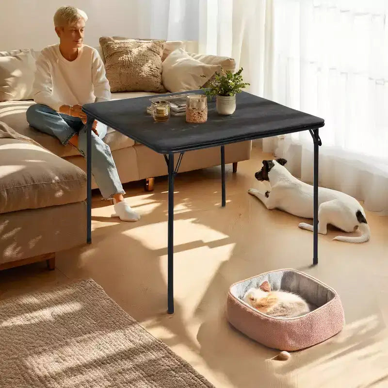 FurnitureR Table de Jeu Carrée Pliante de 33,9 pouces, Table Multifonctionnelle Pliante Portable pour Repas Pique-nique, Plateau en PVC, Aucun Assemblage Requis, Noir