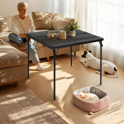 FurnitureR Table de Jeu Carrée Pliante de 33,9 pouces, Table Multifonctionnelle Pliante Portable pour Repas Pique-nique, Plateau en PVC, Aucun Assemblage Requis, Noir